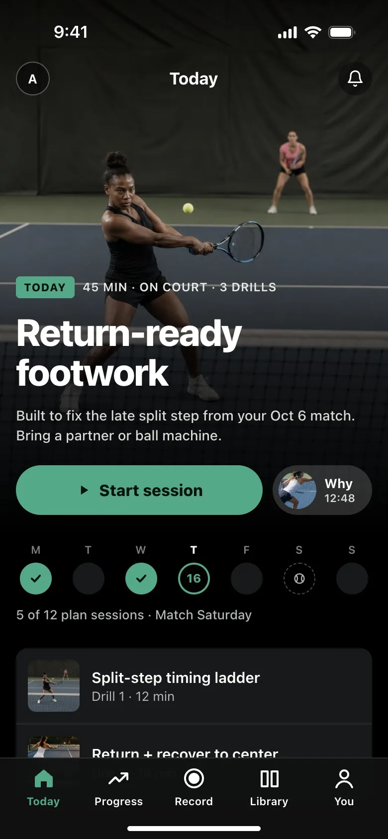 Court Pro Today screen with the session planned for today