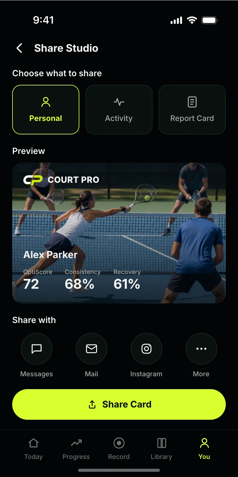 Court Pro share or plan screen