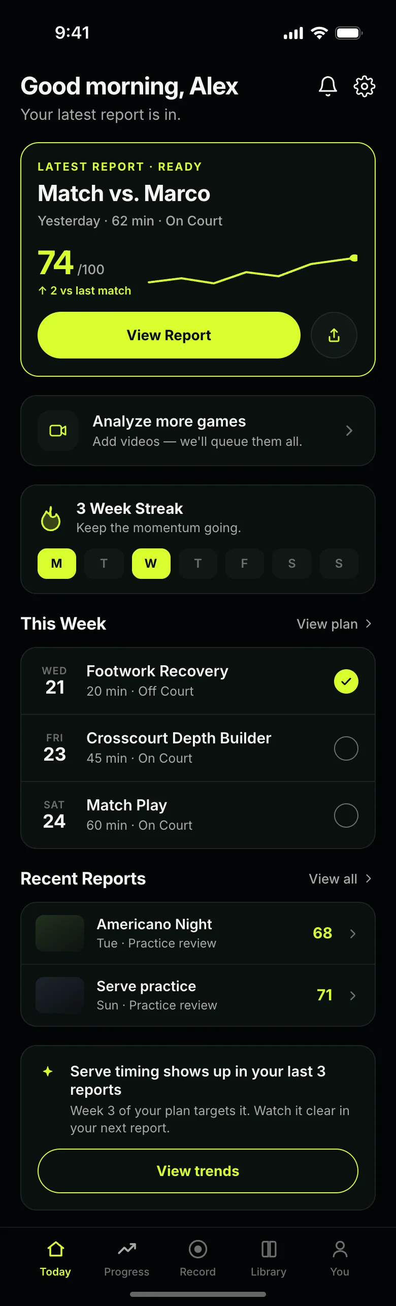 Court Pro today screen